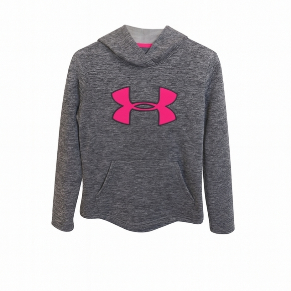 Heather Gray With Pink Logo Under Armour Women's Pullover Hoodie - Size XS - Picture 3 of 4